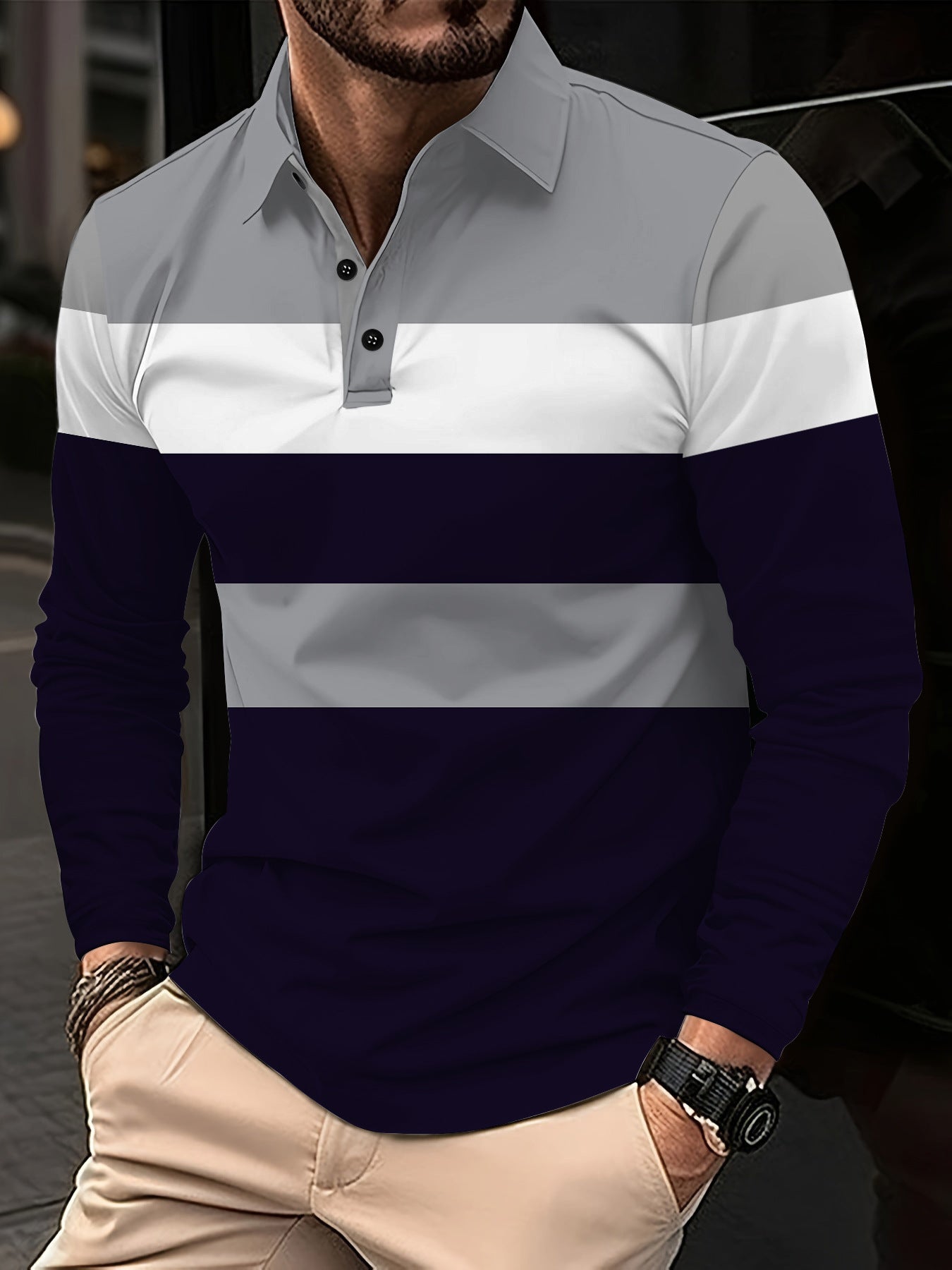European And American 3D Digital Printing Lapel Short Sleeve Pullover Leisure Men's T-shirt Buckle
