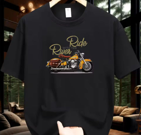 Men's Fashion Casual Loose Plus Size Motorcycle Pattern Printed T-shirt
