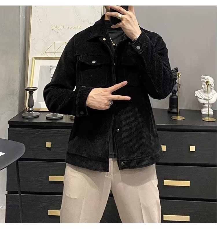 Men's Short Lapel Corduroy Double Jacket