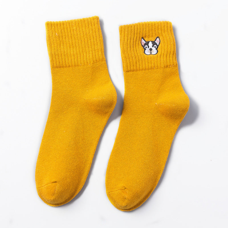 Autumn And Winter New Female Socks Japanese Cartoon Animal Embroidered Cotton