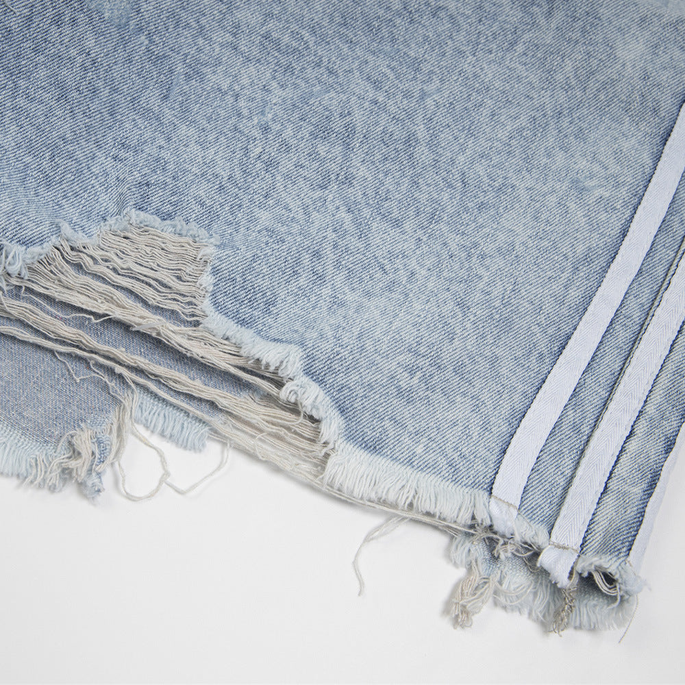 Ripped Raw Hem Jeans Men And Women