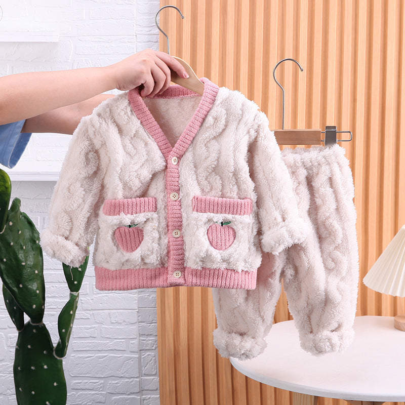 Girls' Coral Fleece Home Wear Two-piece Set