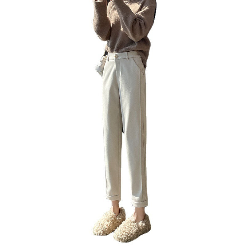 Small Women's Autumn And Winter Herringbone Pattern Woolen Trousers