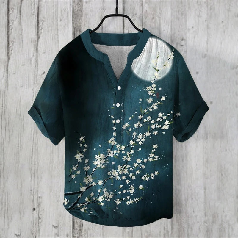Summer Beach Casual Men's Clothing Short Sleeve V-neck