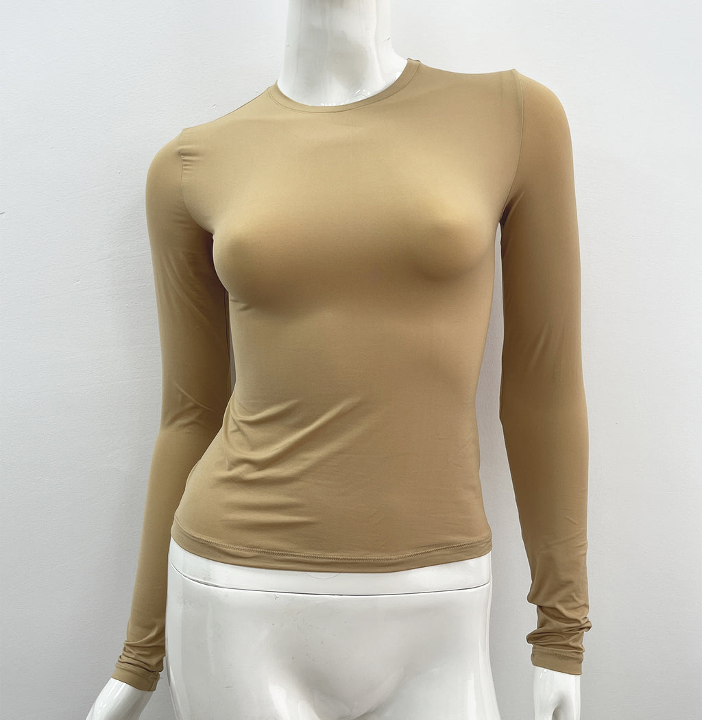 Brushed High-density Nylon Long-sleeved Bottoming Women's Single Wear