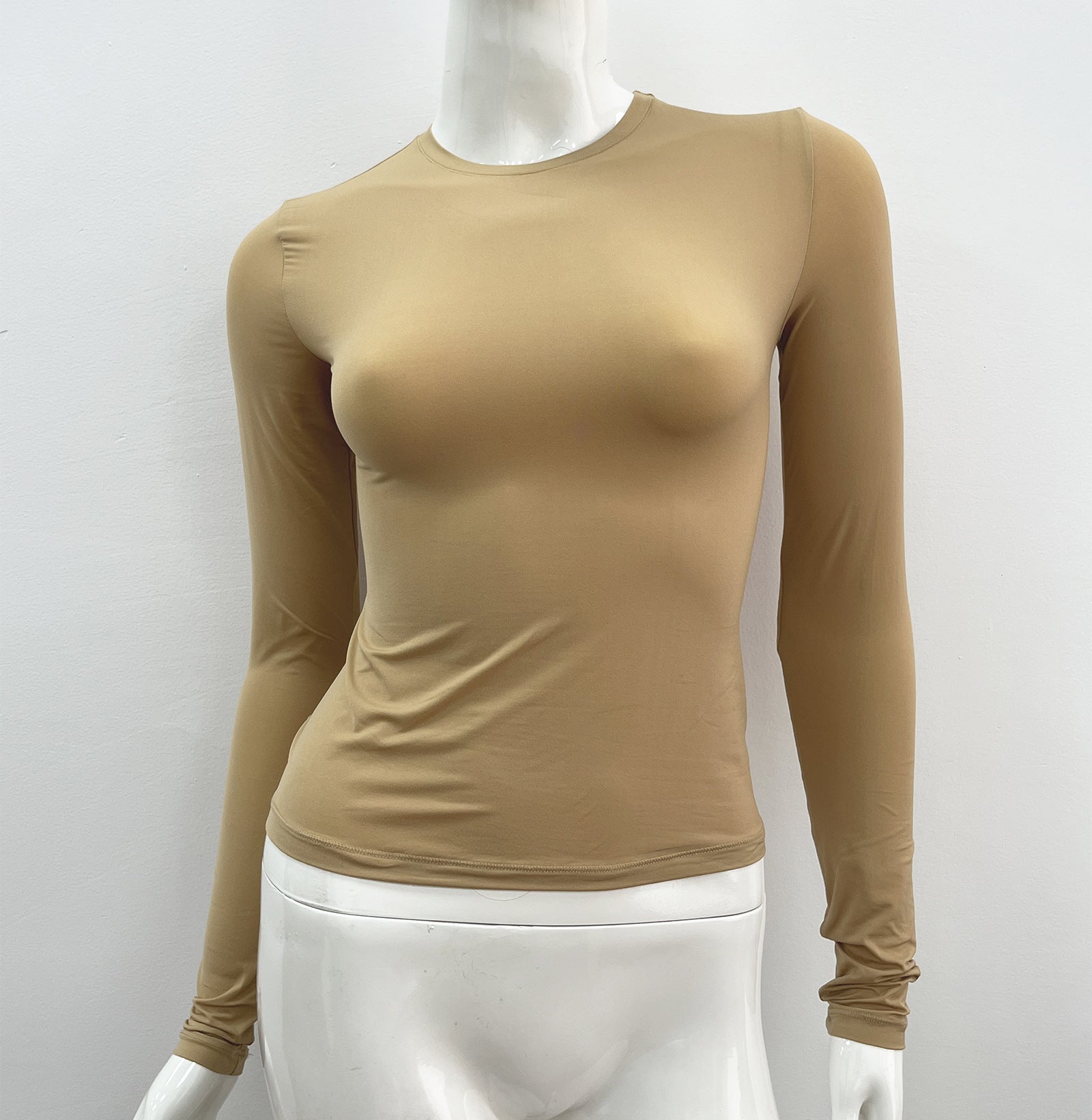Brushed High-density Nylon Long-sleeved Bottoming Women's Single Wear