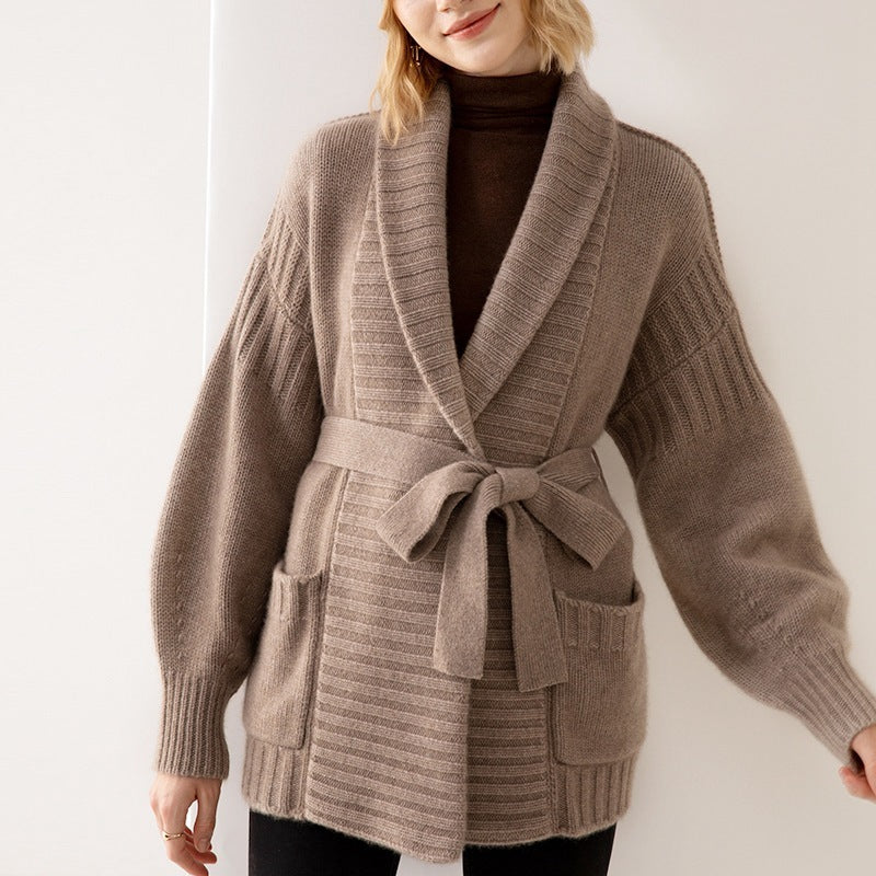 V-neck Temperament Knitted Loose Twist Mid-length Sweater