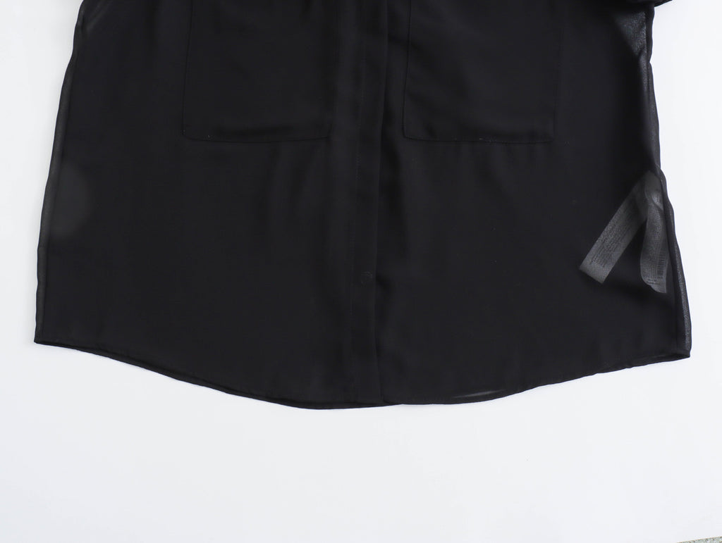 Autumn New European And American Style Texture Patchwork Pocket Decorative Chiffon Loose Shirt