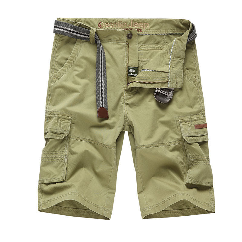 Men's Cotton Washed Fashion Solid Color Multi-pocket Casual Shorts