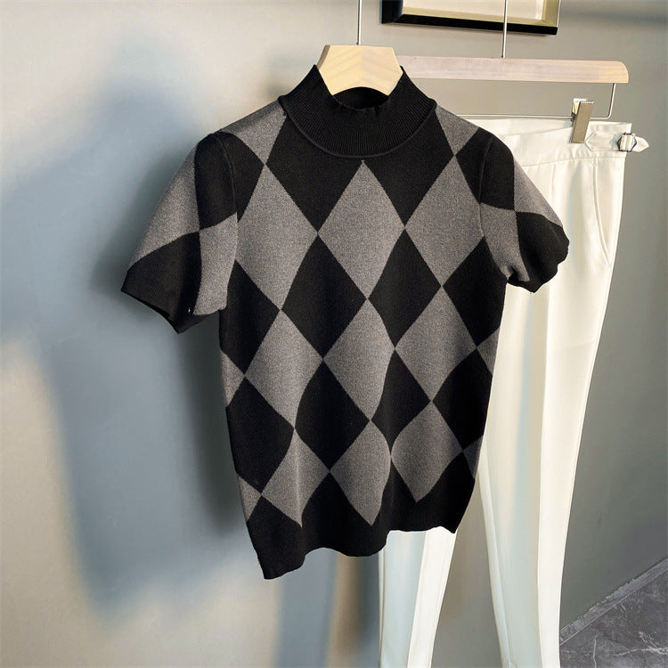 Half Turtleneck Short Sleeve High Density Sweater Men's Pullover Bottoming Shirt