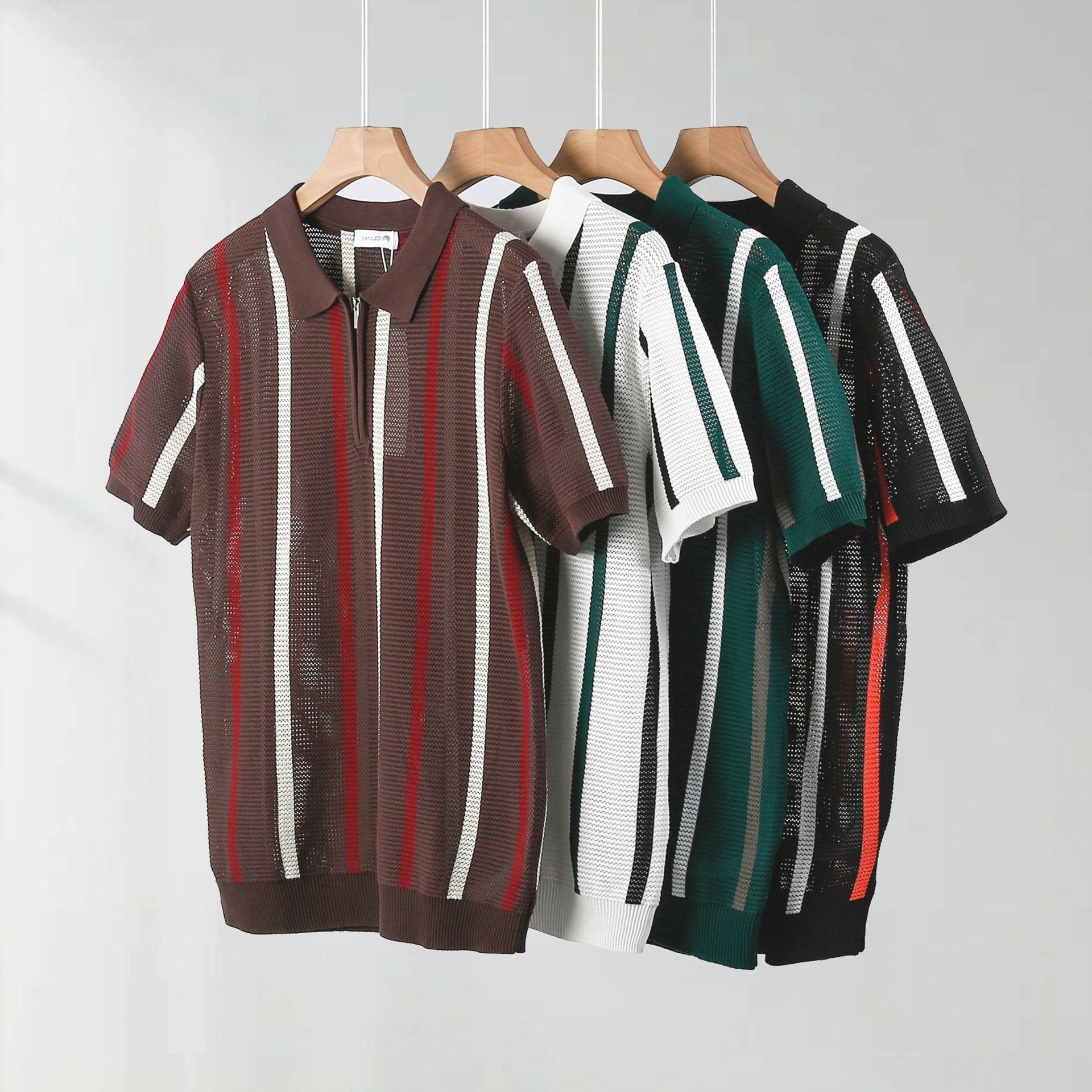 Hollow Mesh Short-sleeved Knitting Polo Shirt