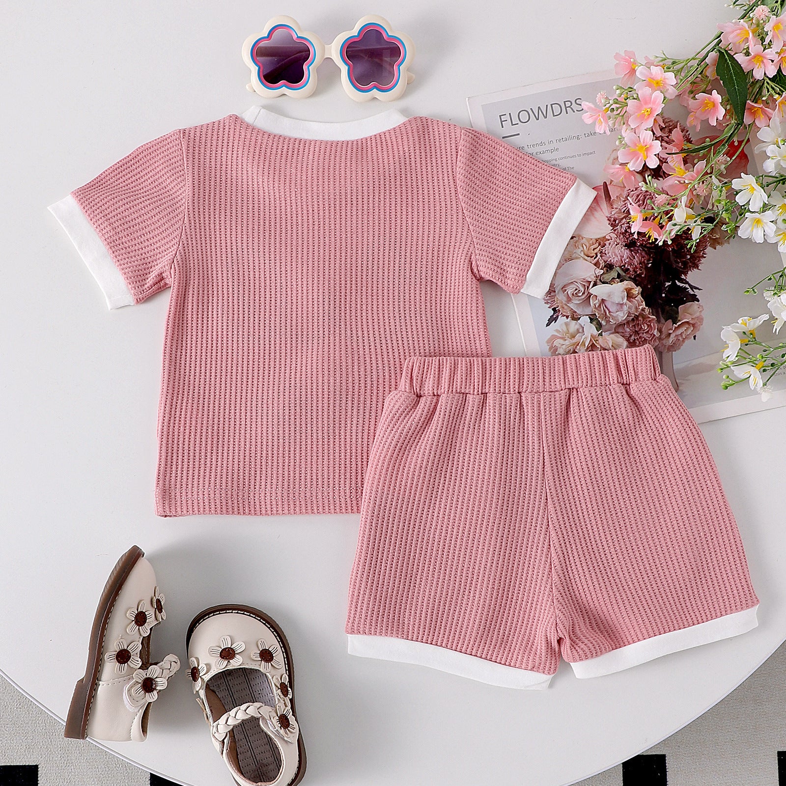 Waffle Towel Embroidery Flower Suit