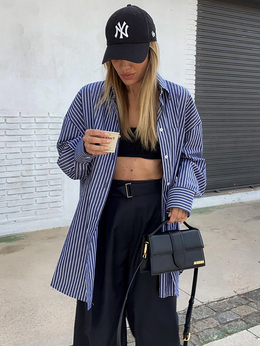 Women's Fashion Loose Cotton Striped Shirt