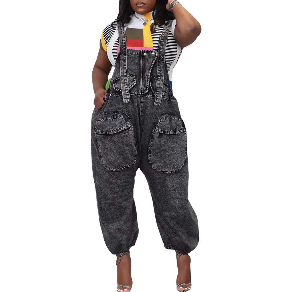 Women's Wide Leg Denim Loose Suspenders