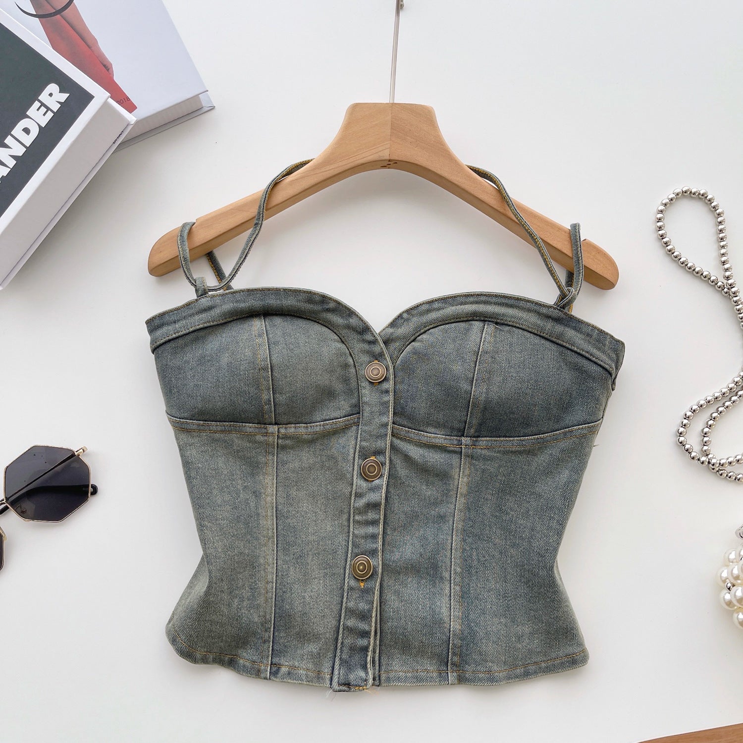 American Retro Hot Girl Wear Design Sense Denim Vest