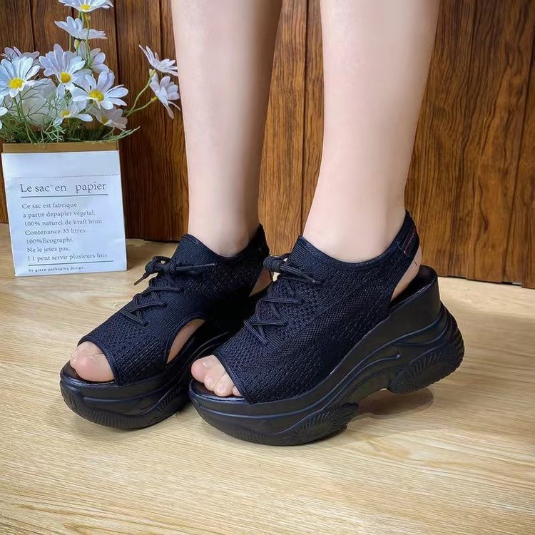 Women's Platform Mesh Surface Breathable Lace-up Wedge Sandals