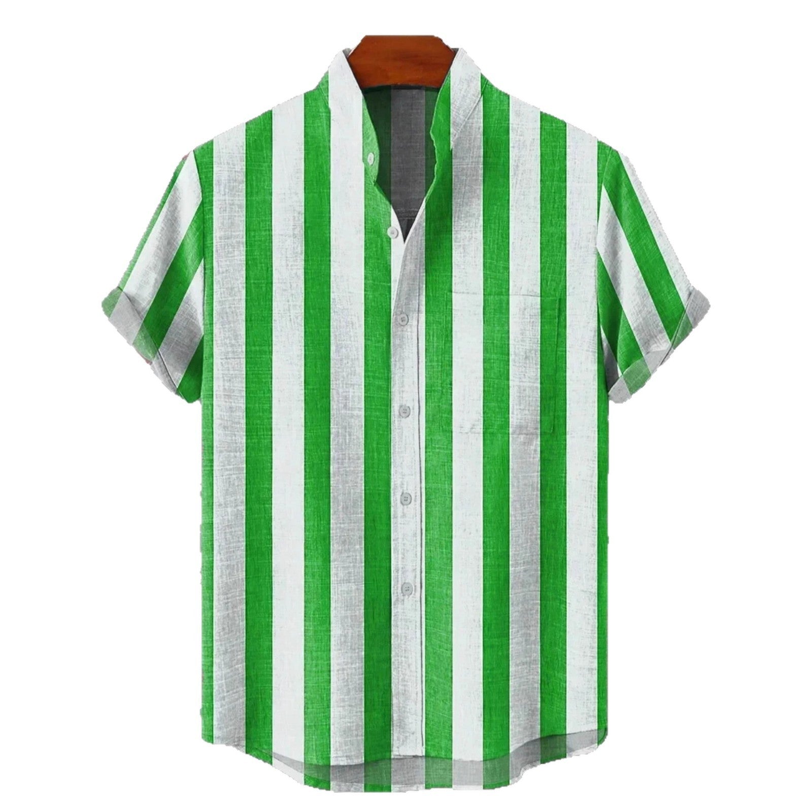 Men's Stand Collar Contrast Color Striped Casual Cool Versatile Short Sleeve