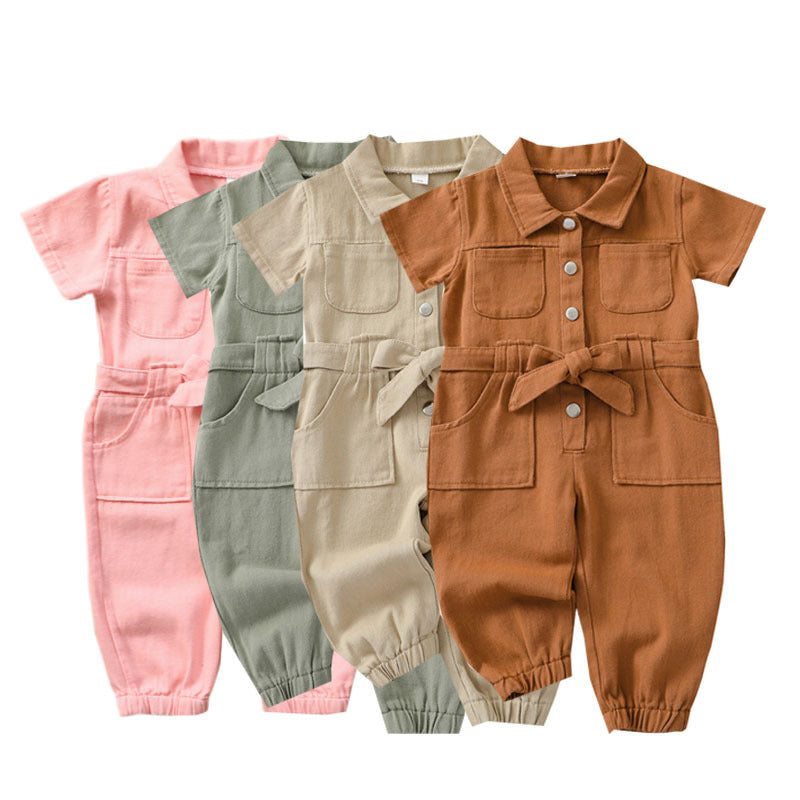 Girls' Korean-style Lapel Jumpsuit