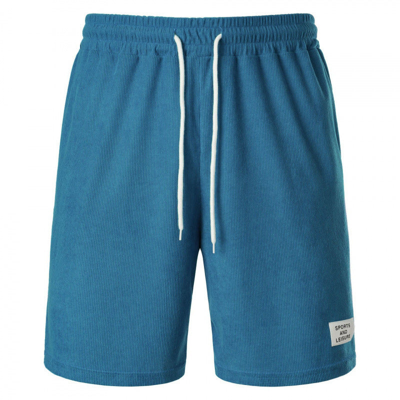 Pure Color Tied Sports Pants Corduroy Simple Five-point