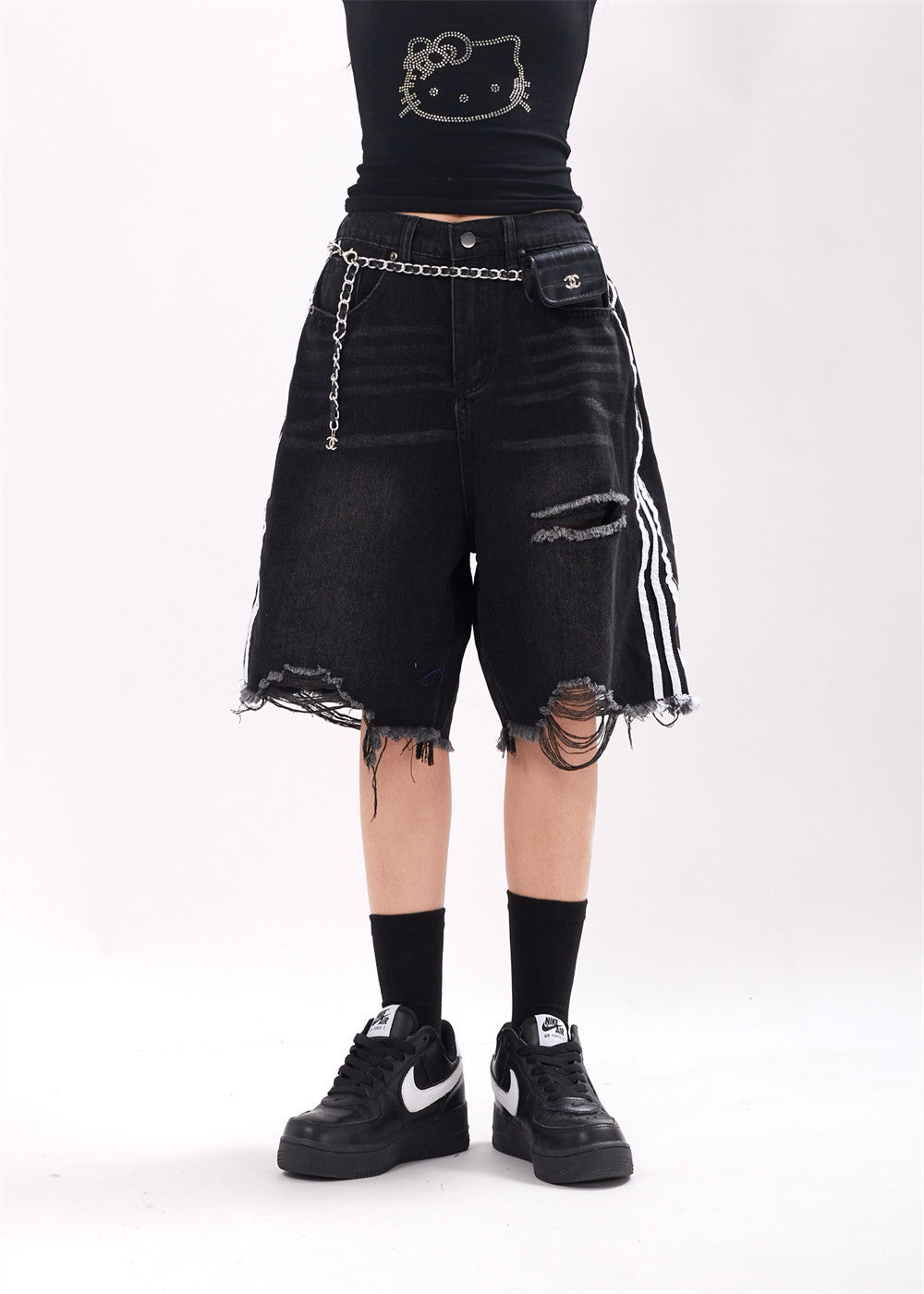 Ripped Raw Hem Jeans Men And Women
