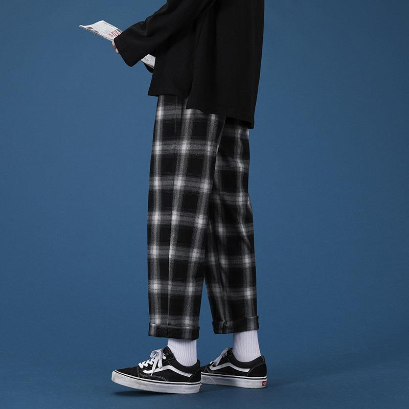 Men's Plaid Casual Straight-leg Loose-fit Tappered Trousers