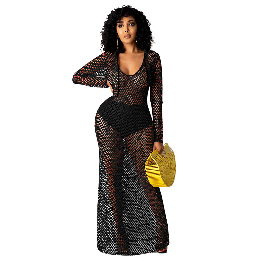 Hollowed Cover Long Skirt Bikini Swimwear Cover-up