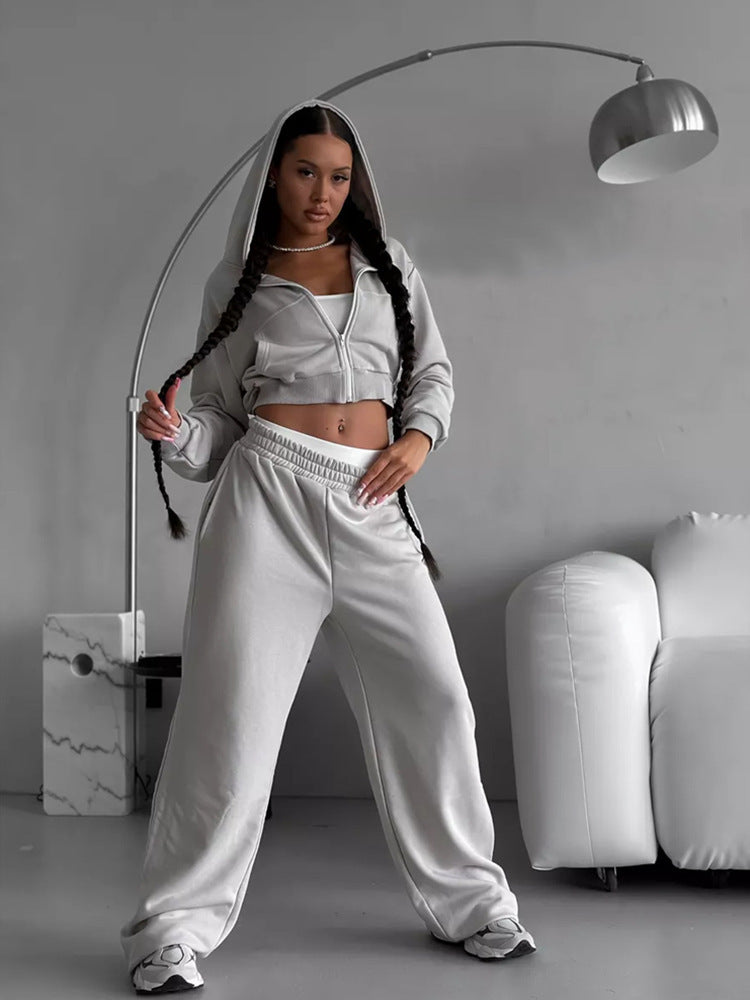 Women's Solid Color Leisure Long-sleeved Hooded Sweater Trousers