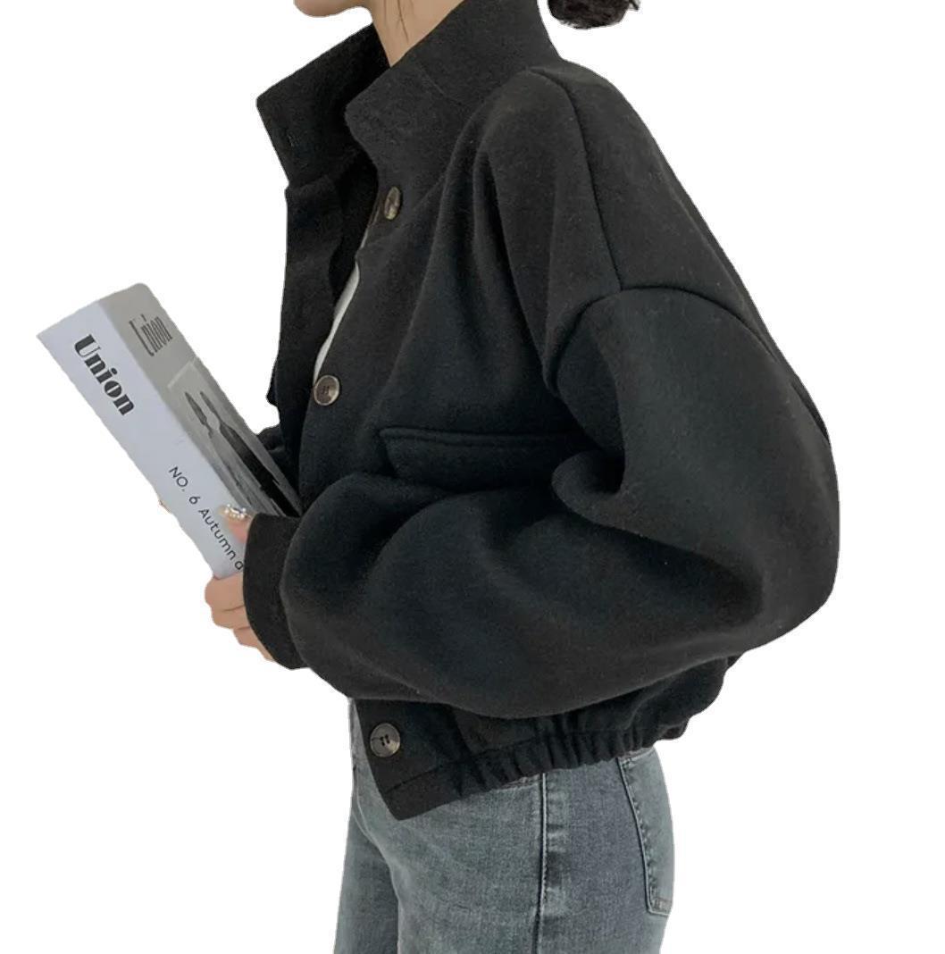 Cool Korean Style Autumn And Winter New Style Stand Collar Niche Short Lazy Style Loose Casual Woolen Coat For Women