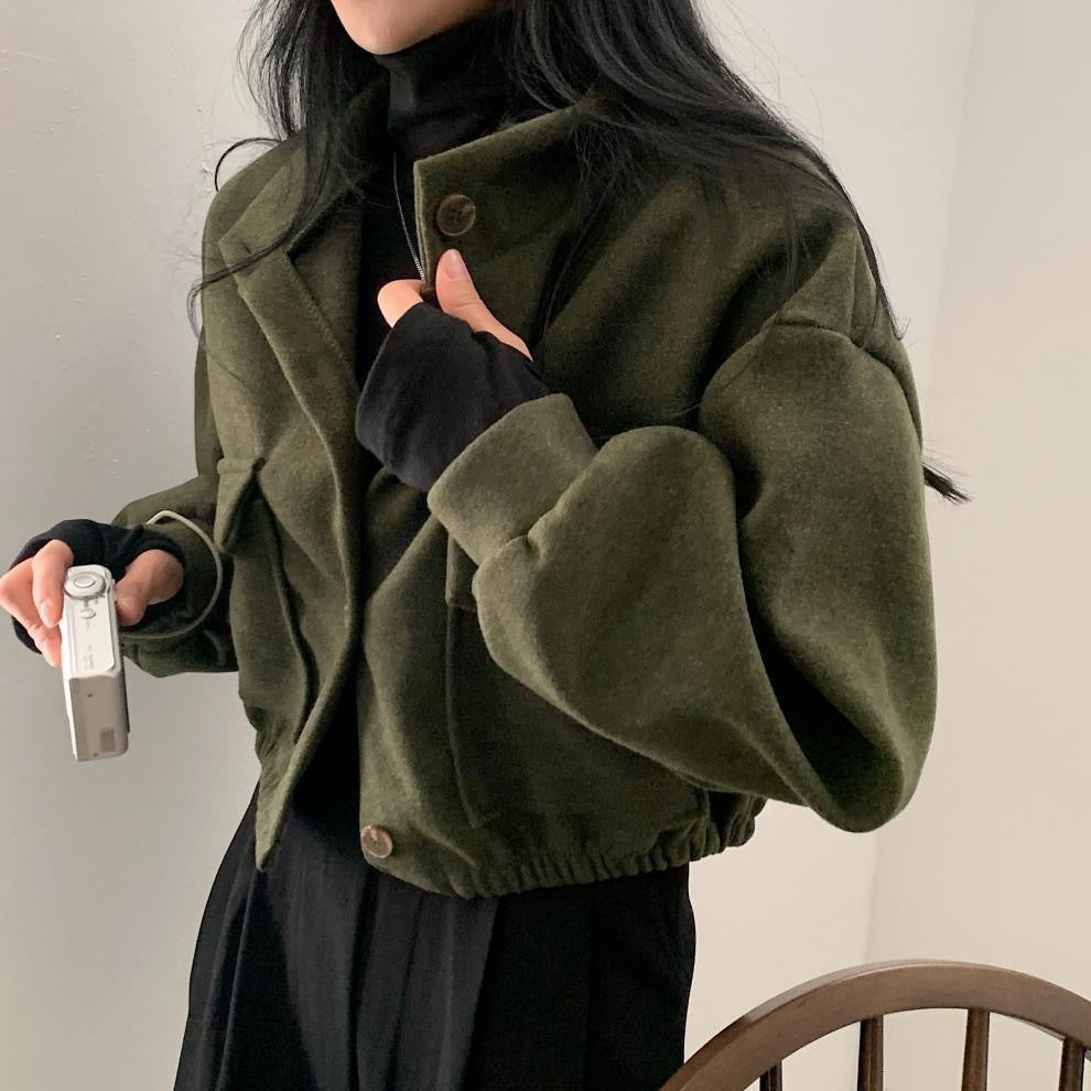 Cool Korean Style Autumn And Winter New Style Stand Collar Niche Short Lazy Style Loose Casual Woolen Coat For Women