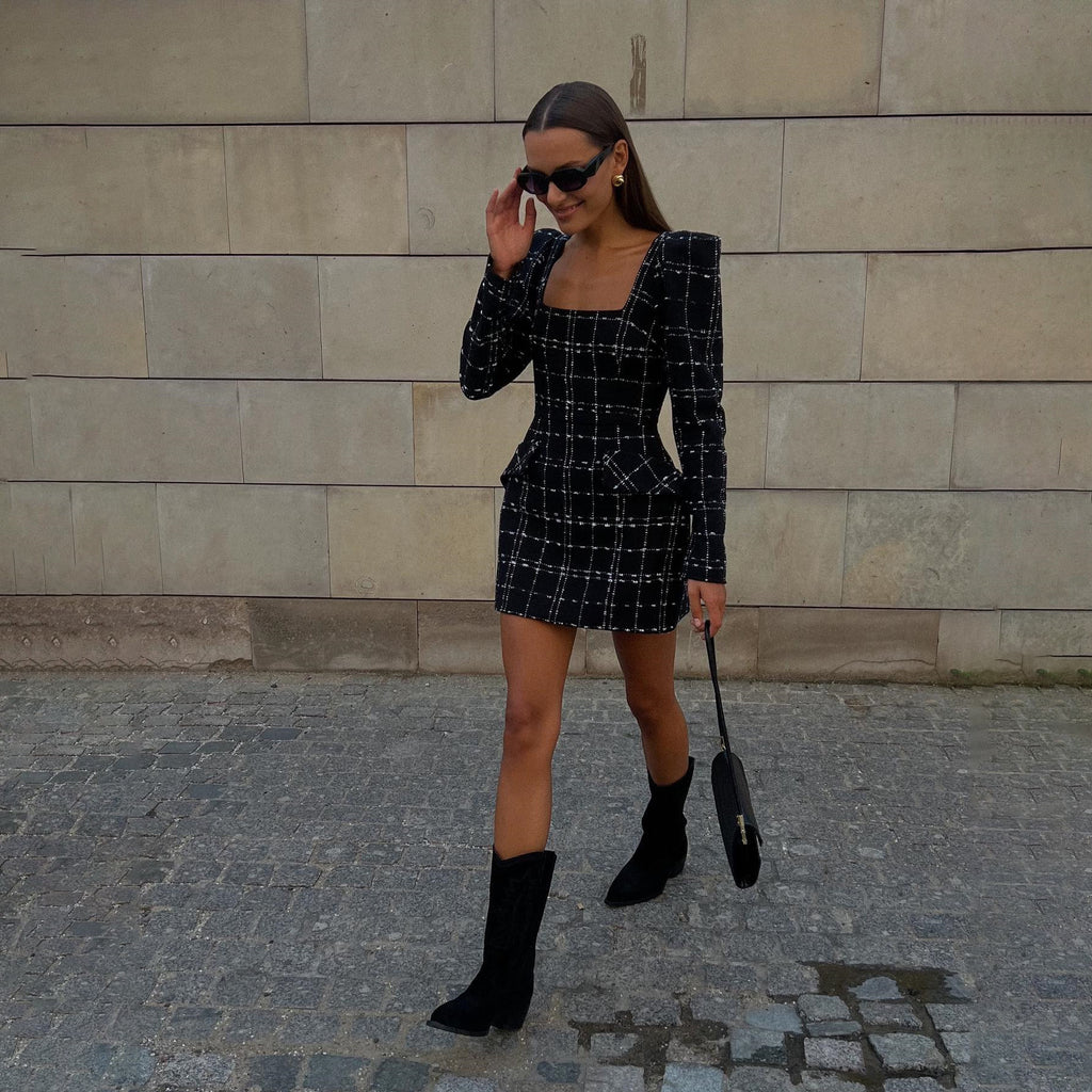 High-end Temperament Waist-controlled Padded Shoulder Long-sleeved Hip Skirt