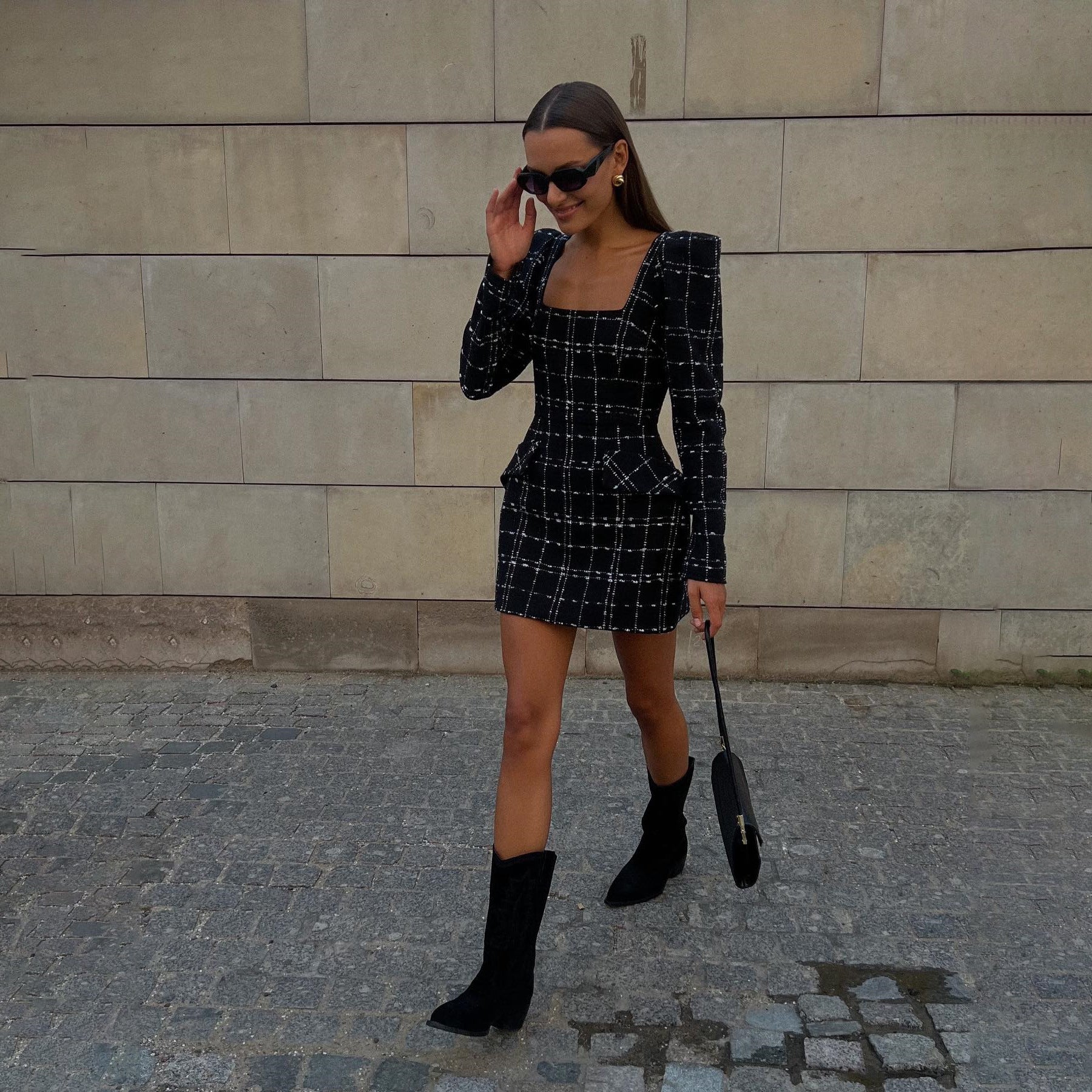 High-end Temperament Waist-controlled Padded Shoulder Long-sleeved Hip Skirt