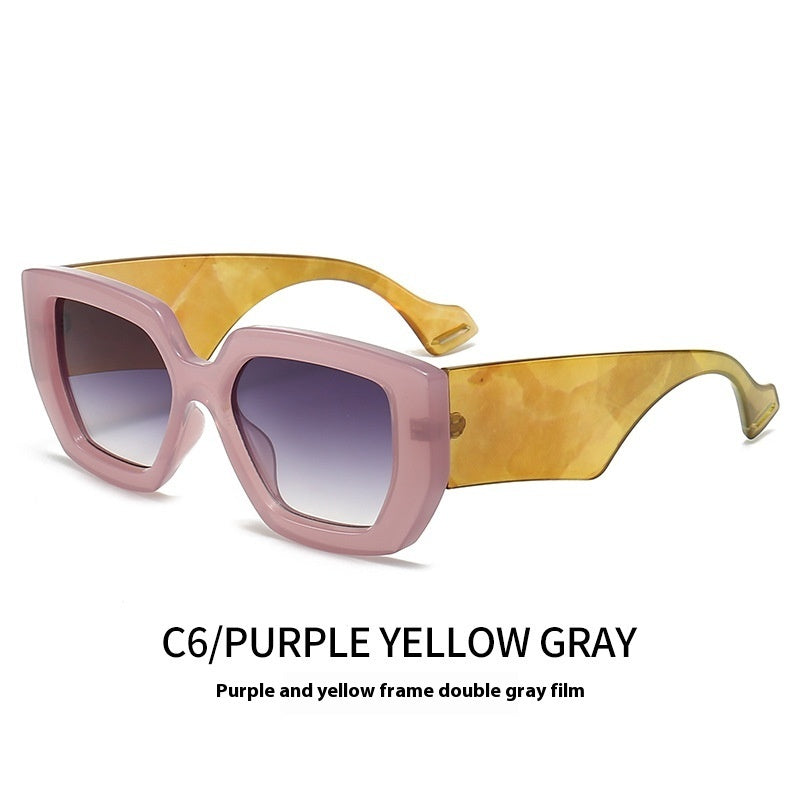 Big Square Rim Contrast Color Sunglasses Female To Make Round Face Thin-looked Fashion