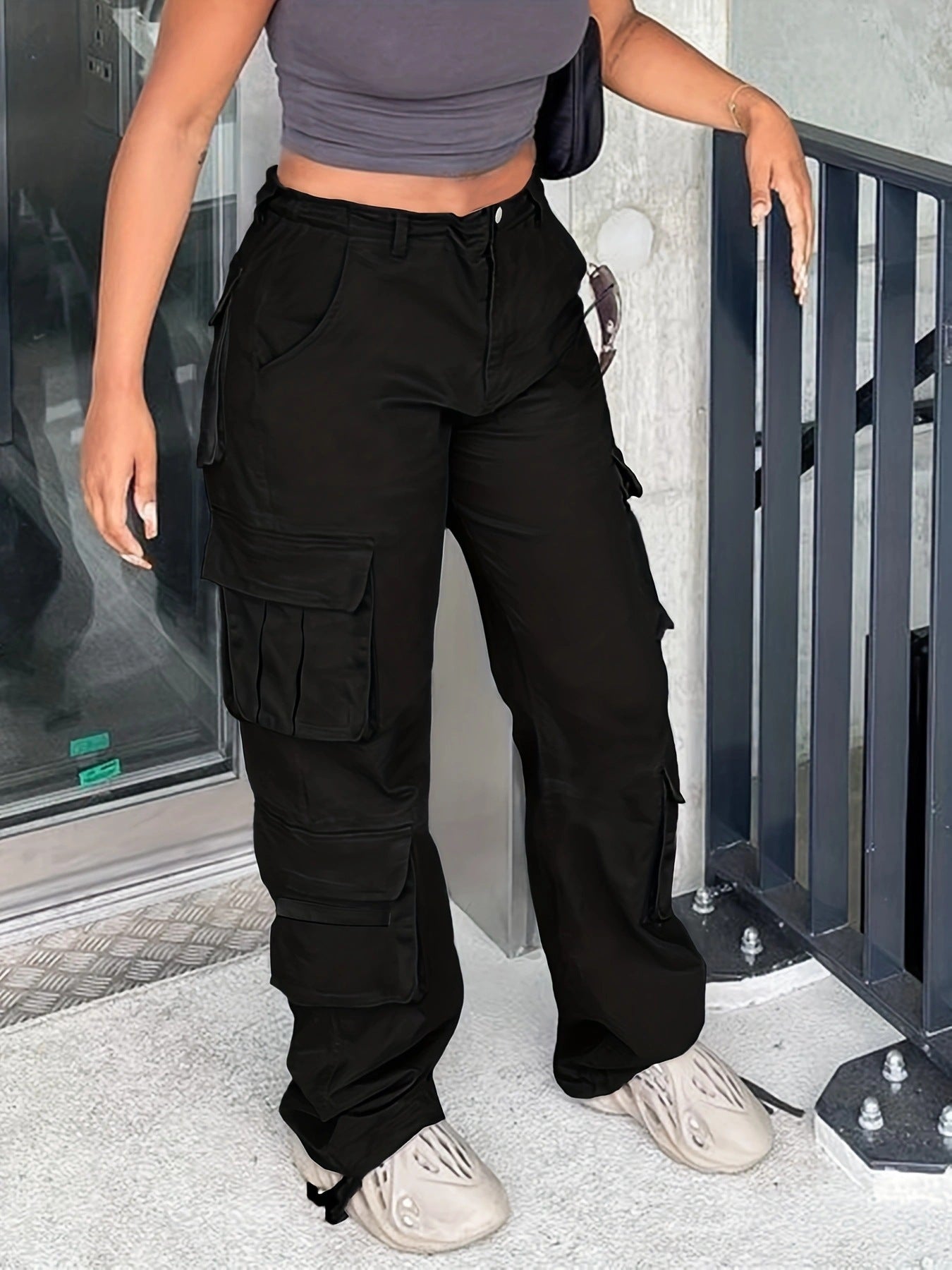 Street Multi-pocket Cargo Pants Mop Pants Solid Color Loose