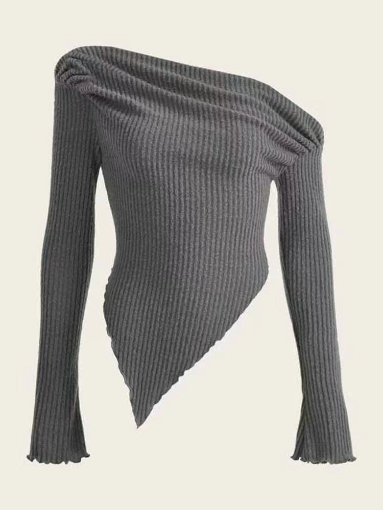 Printed Sexy Lace Thick Long Sleeved T-shirt Knitted Sweater