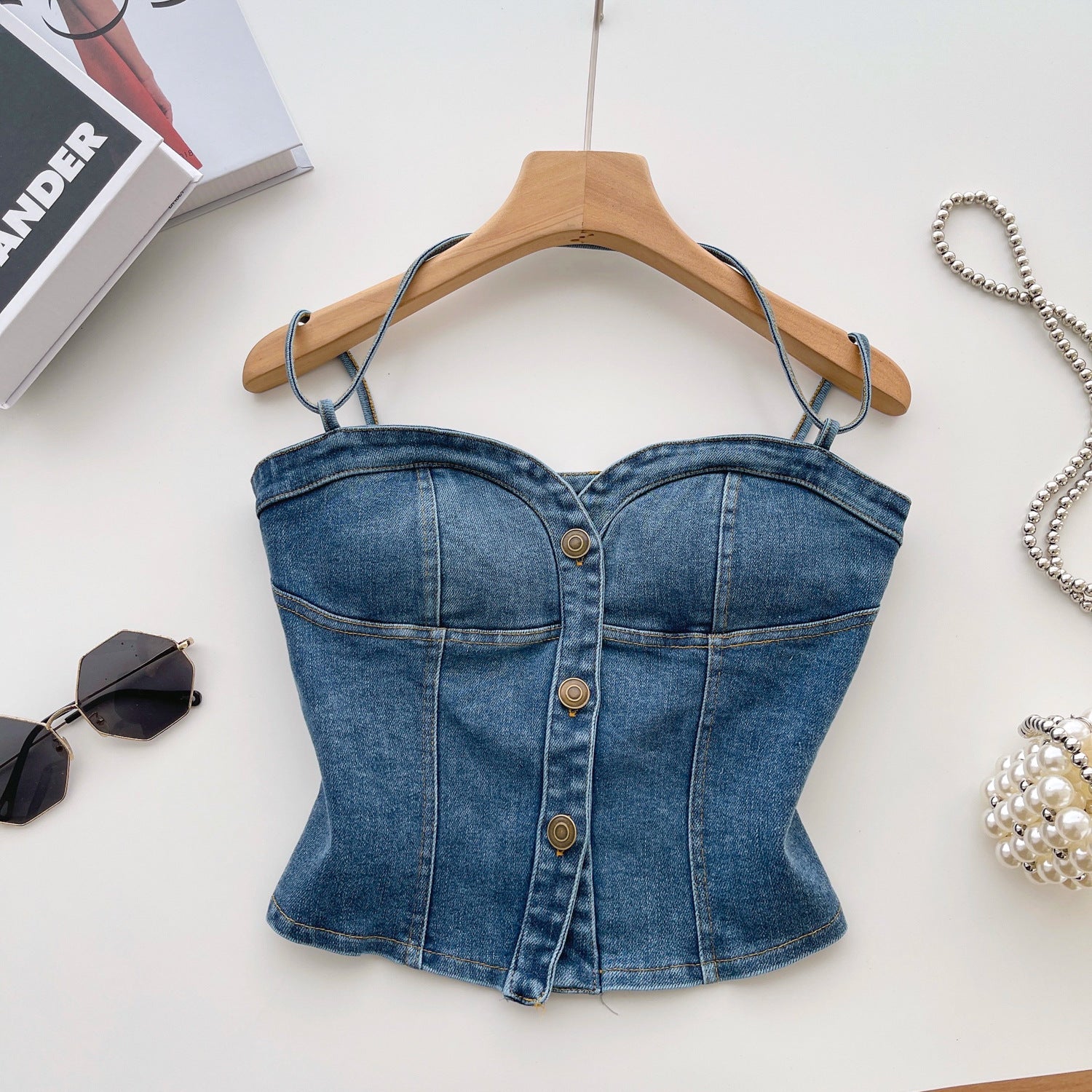 American Retro Hot Girl Wear Design Sense Denim Vest