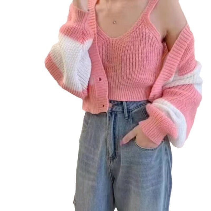 Women's Clothing Two-piece Set Sweater Striped Short Style Fashionable Knitted Suit