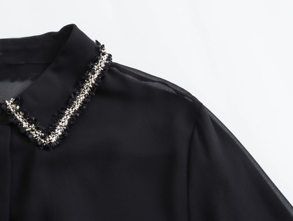 Autumn New European And American Style Texture Patchwork Pocket Decorative Chiffon Loose Shirt